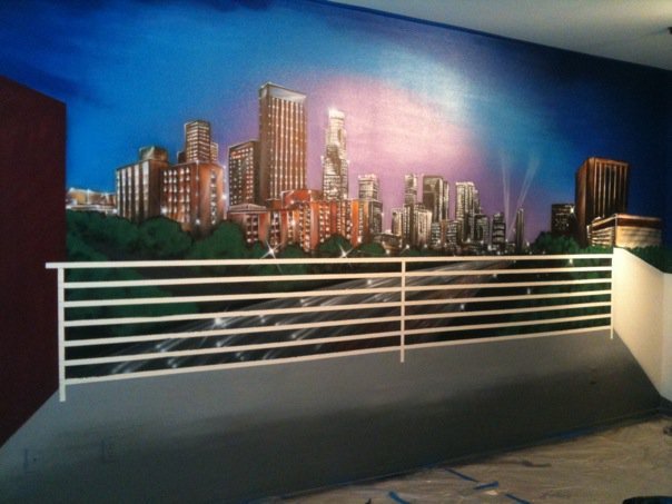 Downtown cityscape mural by JMartin Designs